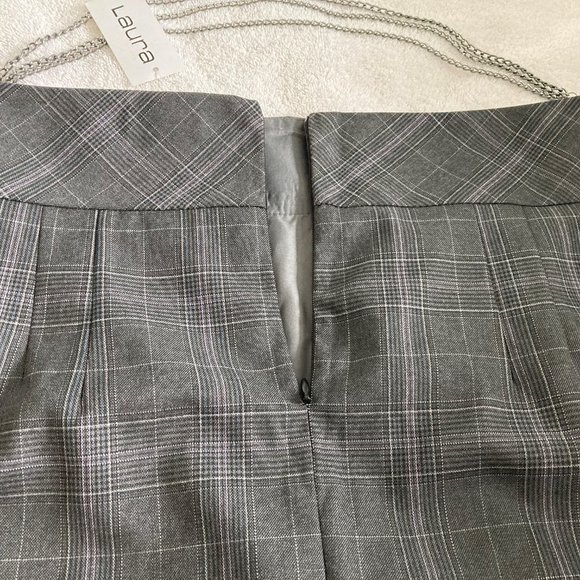 Grey Plaid Lined Skirt - Picture 3 of 5
